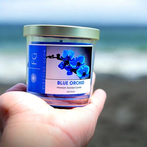 Blue Orchid - Fireside Glow Candles | 140 Gram Blended Soy Wax Scented Candle With Metal Lid