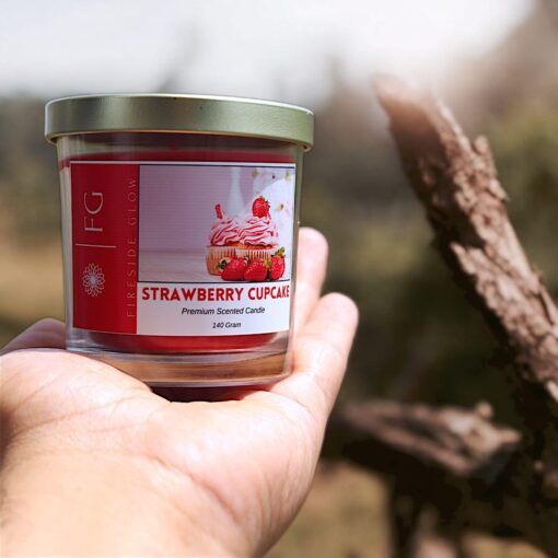 Strawberry Cupcakes- Fireside Glow Candles | 140 Gram Blended Soy Wax Scented Candle With Metal Lid