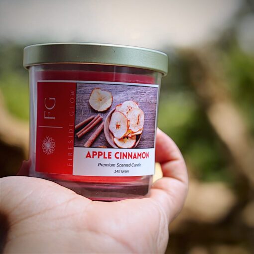 Apple Cinnamon- Fireside Glow Candles | 140 Gram Blended Soy Wax Scented Candle With Metal Lid