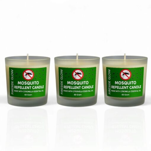 Mosquito Repellent Candle (Made with Citronella Essential Oil) – Fireside Glow Candles | Set of 3 | Blended Soy Wax Scented Candle