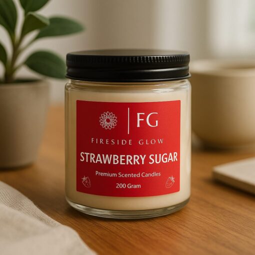 Strawberry Sugar – Fireside Glow Candles | 200 Gram Blended Soy Wax Scented Candle